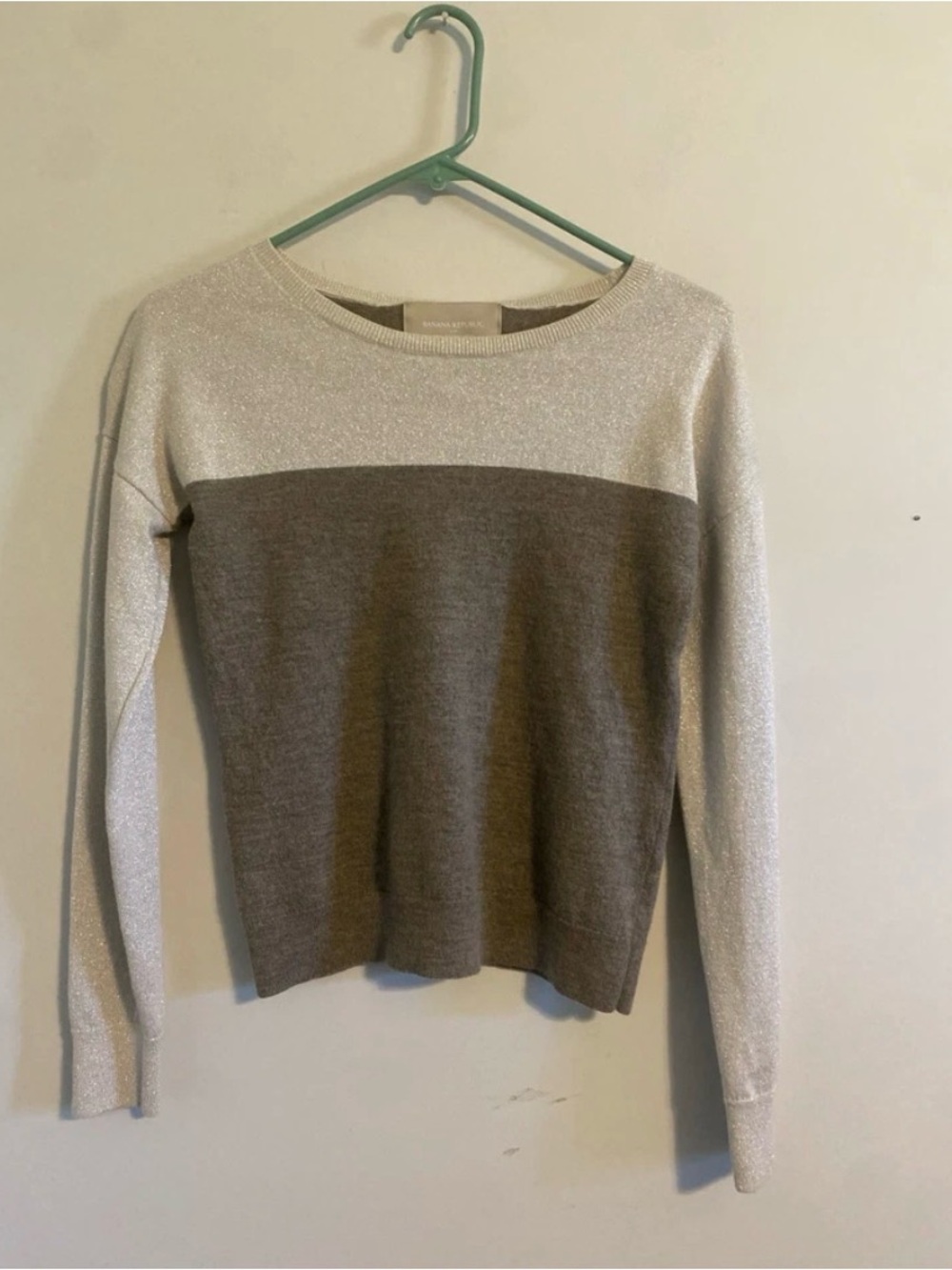Banana Republic Metallic-Trim Crewneck Sweater - Silver & Gray
